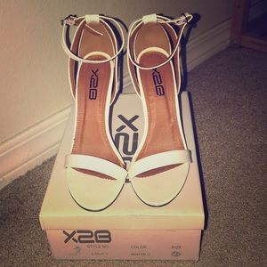 White ankle strap heels